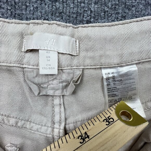 H&M Beige 100% Cotton Mom Jeans High Rise Straight Leg Cuffed Hem US 10 - Picture 5 of 10
